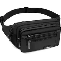 Unyqoos Gürteltasche für Damen & Herren – wasserabweisende Nylon-Hüfttasche mit Flaschenhalter, 5 Fächer, verstecktes Reißverschlussfach, verstellbarer Gürtel 50–115 cm