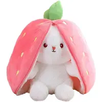 Merkloos Pluche Kaninchen – Einzigartiges Design – Kuscheltier – Erdbeer-Plüschtier – Weiches Material – Kinderfreundlich – 24 cm – Kuscheltier