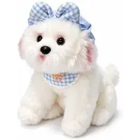 Merkloos Weicher Plüschhund mit blauem Schleifchen, 38 cm
