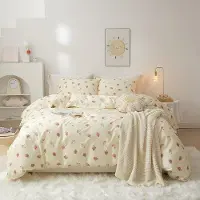 Benza Ibenzoa Microfaser-Bettwäsche 135x200 cm + 80x80 cm Kissenbezug – weich, atmungsaktiv, wendbarer Erdbeer-Print, Standard 100