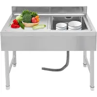 Markenlos Freistehend Edelstahl Waschbecken, 100x50x80cm Spültisch Gewerbliche Spüle, Waschtisch Outdoor Spüle mit Abflussrohr, für Küche Wäsche Garage Badezimmern