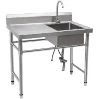 Markenlos Edelstahl Spültisch mit Arbeitsplatte – 100x60x93 cm, freistehend, 1 Becken, inkl. Wasserhahn, Abflusssieb & Zubehör – für Gastronomie, Küche, Werkstatt