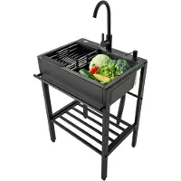 Markenlos Edelstahl Spültisch,Spülbecken mit Wasserhahn,Outdoor Küche Gewerbliche Mobiles Waschbecken mit Ablagefläche,Freistehend Spüle Gastro 1 Becken küchenspüle mit Unterschrank,für Außen,Innen(60x45x86cm/2