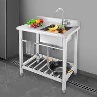 Markenlos Outdoor Spüle Freistehende Küchenspüle mit Unterschrank, Camping Spülbecken Edelstahl Waschbecken Spültisch, Kommerzielle Gastro Spülenschrank mit Spüle und Armatur für Garage & Waschküche