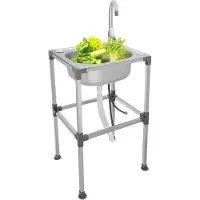 Markenlos Rostfrei Edelstahl Waschbecken für den Außenbereich,Freistehende Mobile Spültisch Schnelle Montage Einzelne Schale Becken Waschbecken Gewerbliche Küchenspüle mit Wasserhahn (42 * 37 * 75cm)