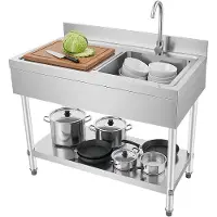 Markenlos Edelstahl Spültisch, Freistehende Spüle Mit Unterschrank Und Armatur, Edelstahl Waschbecken Outdoor Für Küche Wäsche Garage, 100 * 60 * 80cm