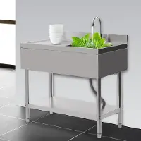 Markenlos 1 Becken Edelstahl Spültisch, Profi Spültisch Gewerbliche Freistehend Spüle mit Filterkorb und Wasserhahn, 100x60x80cm Multifunktionswaschtisch Rechts Deluxe Spültisch für Küche Wäsche Garage