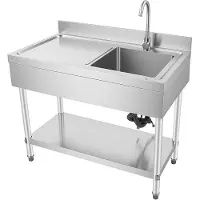 Markenlos Freistehende Edelstahl SpüLtisch, EdelstahlspüLe mit 1 Becken, Plattform, Unteres Regal und 360° Wasserhahn, für Esszimmer, Badezimmer und Garage
