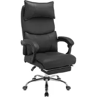 Markenlos Ergonomischer Bürostuhl mit Fußstütze, Kunstleder Chefsessel mit 155° Verstellbare Rückenlehne, Schreibtischstuhl Tragfähigkeit von 150 kg (Schwarz-5)