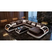AEA Beige U-Form Sofa Wohnlandschaft Couchtisch Modern Groß Komfort Design