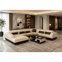 AEA Beiges Ecksofa U-Form Wohnzimmer Wohnlandschaft Couchtisch Modern