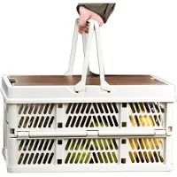 LTPRTZ Faltbarer Aufbewahrungsbehälter – Campingkiste/Korb – Für Auto und Zuhause – Stapelbar mit Deckel – 30x20x16 cm – Beige