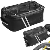 Markenlos Fahrradtasche Gepäckträger wasserdicht 8 Liter Schwarz Kunstleder mit Reflektor