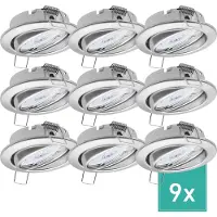 Oktaplex 9er Set Deckenspot LED schwenkbar dimmbar 3-Stufen 4,8W 2700K Warmweiß 230V Dijon Chrom Einbaustrahler Lochmaß 68mm