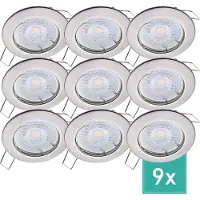 Oktaplex 9er Set LED Spots dimmbar 3-Stufen-Dimmer 4,8W 2700K Warmweiß 230V Deckenspots Einbaustrahler Edelstahl gebürstet Sedan