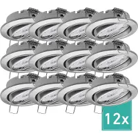 Oktaplex 12er Set Deckenspot LED schwenkbar dimmbar 3-Stufen 4,8W 2700K Warmweiß 230V Dijon Edelstahl gebürstet Einbaustrahler 68mm