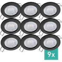 Oktaplex 9er Set Einbaustrahler inkl. LED Modul 2.700K warmweiß - Deckenspots Schwarz