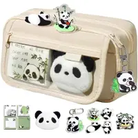 Markenlos Großes Federmäppchen Panda-Motiv Kawaii Oxford-Stoff viele Fächer für Schule und Make-up