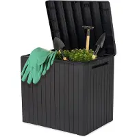 Keter City Box Aufbewahrungsbox 113L dunkelgrau Holzoptik für Balkon 55x44x57cm