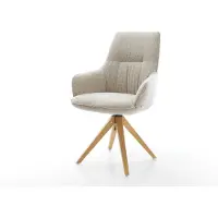 DELIFE Drehstuhl Zelia-Flex mit Armlehnen Webstoff Soft Beige Holzgestell kantig Natur 360° drehbar Taschenfederkern