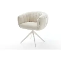 DELIFE Drehstuhl Jada-Flex Teddystoff Beige Kreuzgestell breit Weiß 360° drehbar Wippfunktion Taschenfederkern