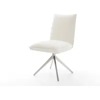 DELIFE Drehstuhl Lelio-Flex Bouclé Soft Beige Kreuzgestell breit Edelstahl 360° drehbar Wippfunktion Taschenfederkern