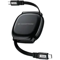 Conceptronic ETTA14B10 Einziehbares USB 2.0 Kabel, USB-C-Stecker auf USB-C-Stecker, PD 100W, 5A, 1m, 1 m, USB C, USB C, USB 2.0, Schwarz