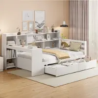 LTPRTZ Schlafsofa mit Schreibtisch - Multifunktionales Bett - Großzügiger Raum - Integrierter Schreibtisch - 90 x 200 cm - Beige