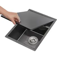 LTPRTZ Edelstahl-Rezessor - Waschbecken versteckt - Raum sparen - Klappkran Abdeckung - 35 x 45 x 21 cm - Schwarzer Stahl