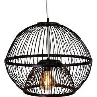 Fine Asianliving Bambus Hängelampe Pendelleuchte Schwarz Handgefertigt - Lucas D50xH40cm Pendelleuchte Beleuchtung Bambus Lampenschirm Geflochten Lampe Belechtung Rotan