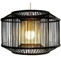 Fine Asianliving Bambus Hängelampe Pendelleuchte Schwarz Handgefertigt - Carlson D50xH35cm Pendelleuchte Beleuchtung Bambus Lampenschirm Geflochten Lampe Belechtung Rotan