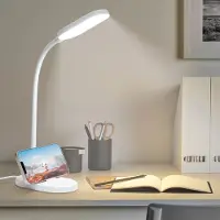 LQWELL LED Schreibtischlampe Studienlampe für Heimbüro, 360° Flexibel Touch-Steuerung Tischleuchte mit Telefonhalter (Weiß)