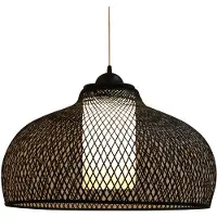 Fine Asianliving Bambus Hängelampe Pendelleuchte Schwarz Handgefertigt - Robin D52xH30cm Pendelleuchte Beleuchtung Bambus Lampenschirm Geflochten Lampe Belechtung Rotan
