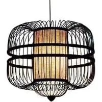 Fine Asianliving Bambus Hängelampe Pendelleuchte Schwarz Handgefertigt - Laurent D50xH46cm Pendelleuchte Beleuchtung Bambus Lampenschirm Geflochten Lampe Belechtung Rotan