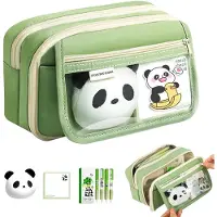 Merkloos Stifteköcher Panda, große Kapazität – 4 Fächer – 21 x 7,5 x 13 cm – Wasserdichtes Segeltuch – Für Schule und Büro