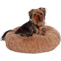 Markenlos Plüsch Hundebett Donut Form beige 50 cm maschinenwaschbar Hundekorb
