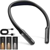 LQWELL Hals Leselampe 3 Farben und 3 Helligkeiten Einstellbar, LED Buchlampe Biegbare Arme, Tragbar Nackenlampe Ergonomisches, Wiederaufladbar für Lesen Häkeln Nähen Reparieren Stricken – Schwarz, Grö