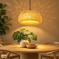 ZMH Pendelleuchte Bambus Hängelampe Boho E27 Esstischlampe Retro Hängeleuchte 1 Flammig 38cm Esszimmerlampe Höhenverstellbar für Küche Schlafzimmer