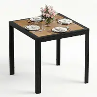 Merkloos Balkontisch Gartentisch Beistelltisch - 75 x 75 x 72 cm - Schwarz - Holzmaserung - Für Balkon und Terrasse