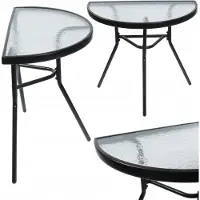 Merkloos Gartentisch Balkontisch Beistelltisch - Halbrund - 70 x 64 x 40 cm - Glasplatte - Metallgestell - Schwarz