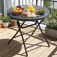 Merkloos Runder Gartentisch Klapptisch - 80 cm - Holzoptik - Wetterfest - Für Balkon und Camping