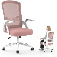 Merkloos Bürostuhl Schreibtischstuhl Ergonomisch - S-förmige Rückenlehne - 90° klappbare Armlehnen - Rosa - Für Homeoffice und Gaming