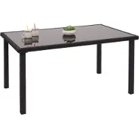 Merkloos Gartentisch Polyrattan Esstisch - 120 x 75 cm - Glasplatte - Stahlgestell - Schwarz