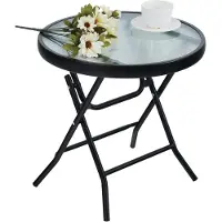 Merkloos Beistelltisch Gartentisch Balkontisch - Klappbar - Gehärtetes Glas - 46 x 46 x 48 cm - Für Innen und Außen