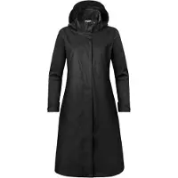 Merkloos Langer, gefütterter Regenmantel für Damen, wasserdichte Parka mit abnehmbarer Kapuze, schwarz, Größe 38