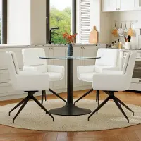 Ninkear Esszimmertisch-Set, gehärtetes Glas, Metallstütze, 4 Drehstühle Polyurethan(Black,Transparent,White)