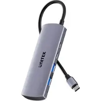 UNITEK uHUB Q4, USB 3.2 Gen 1 (3.1 Gen 1) Type-C, USB 3.2 Gen 1 (3.1 Gen 1) Type-A, USB 3.2 Gen 1 (3.1 Gen 1) Type-C, 10000 Mbit/s, Grau, Aluminium, 300 m