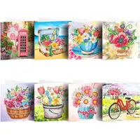 LTPRTZ 8 St. DIY 5D Diamant Malerei Blumen Grußkarten Kits für Erwachsene Tulip Gänseblümchen Handwerk