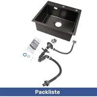 StarTech.com Küchenspüle - Einzelbecken - 50 x 45 cm - Schwarzer Edelstahl - Rechteckig - Aufsatzmontage - 2 Löcher, Ohne Armatur - Abfluss, Überlauf, Schalldämmung