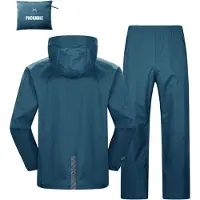 Merkloos Faltbarer, wasserdichter Regenanzug für Herren, Jacke und Hose in der Farbe "Marokko-Blau", Größe XL